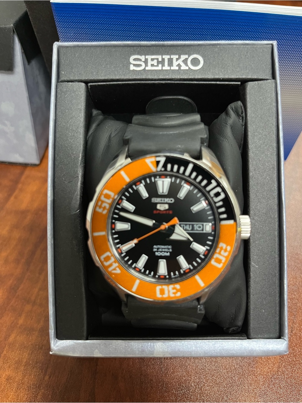 Seiko 4R36-06S0 Automatic Black Dial Diver Watch with Orange Bezel 42.5mm 🌊